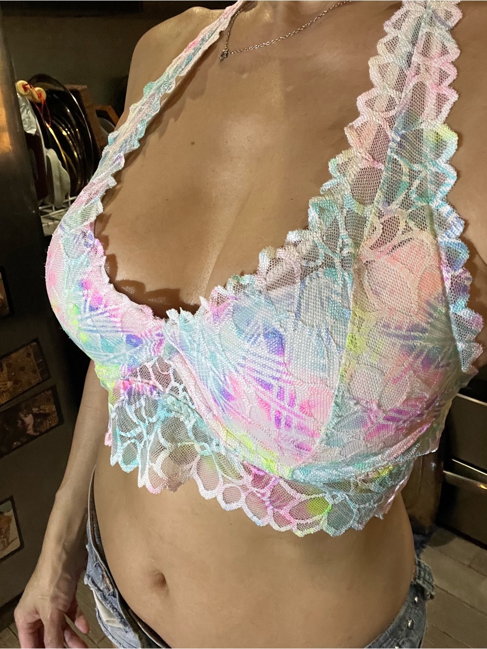 Pastel Tie-Dye Lace Halter Bralette - Like NEW!